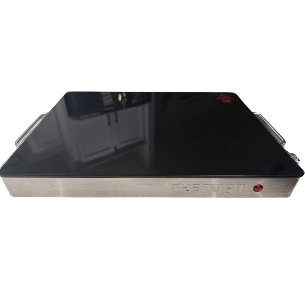 Chefman RJ22 Glasstop Electric Food Warming Tray Stainless Steel Black Glass